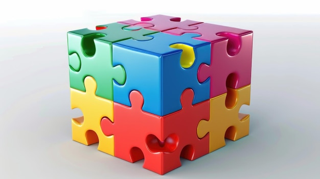 Vibrant Multicolored Puzzle Cube on White Background