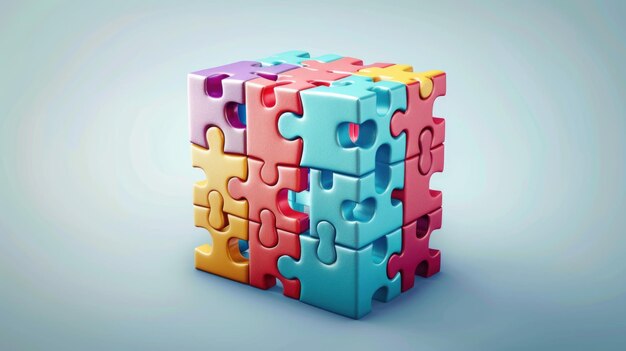 Vibrant Multicolored Puzzle Cube on White Background