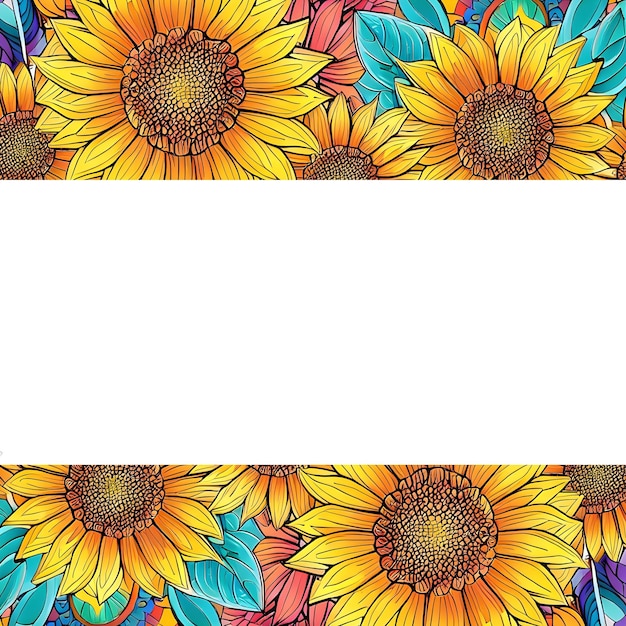 Vibrant multicolored sunflower border for greeting card