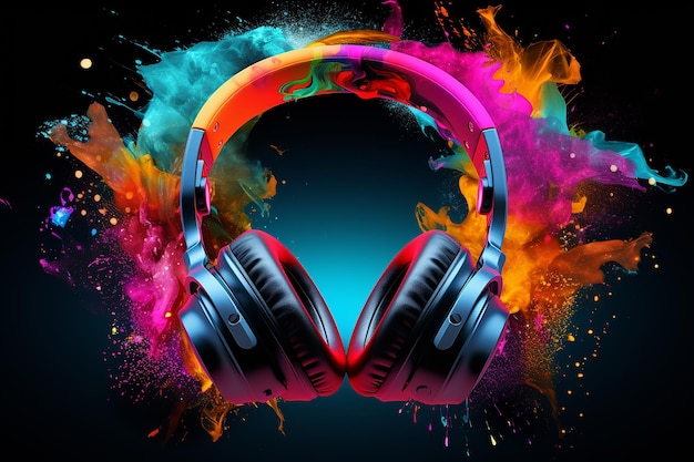 Vibrant Music Background with Headphones