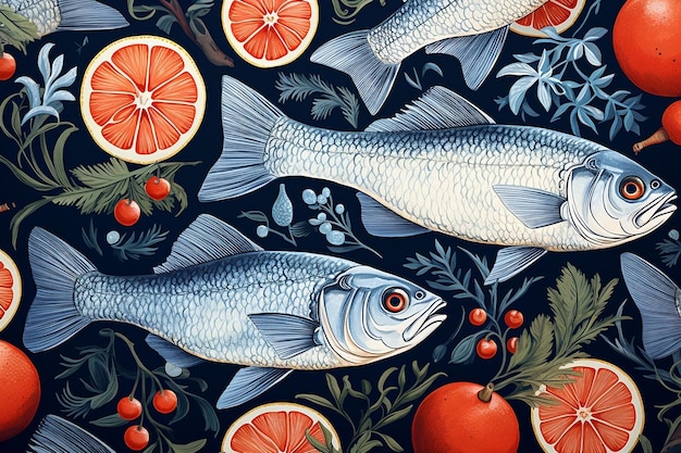 Vibrant Natural Pattern Fresh Seafood Collection AI