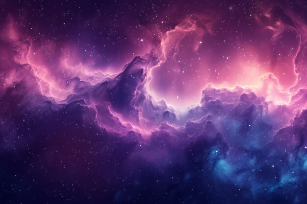 a vibrant nebula with streaks of pink and blue gas sparkling with white stars against a dark background