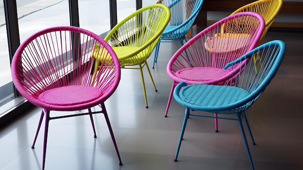 Vibrant Neon Chairs in Front of Window with Pop of Color