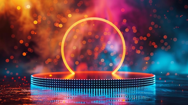 Foto vibrant neon circle light installatie kunst