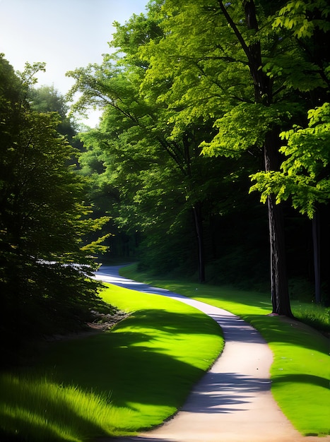 Photo a vibrant neon color palette enhances the scenic lake with a footpath creating a captivating volumetric environment generative ai generated