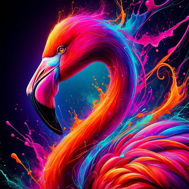 Vibrant Neon Flamingo Portrait