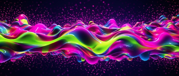 Foto ondate fluide al neon vibranti con particelle luminose
