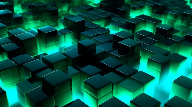 Vibrant Neon Green and Turquoise Blocks Abstract Background Illustration Generative Ai