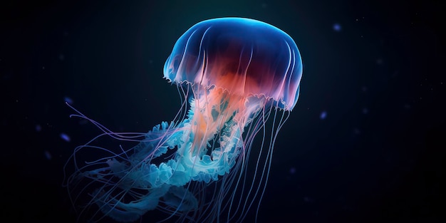 Vibrant neon jellyfish illuminating the depths of the ocean Generative AI