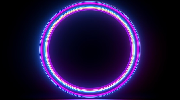 A vibrant neon light circle on a dark background