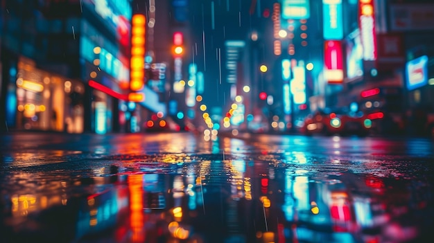 Vibrant Neon Lights in Abstract Cityscape at Night