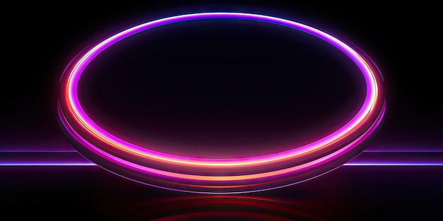 Vibrant neon lights forming a mesmerizing circular pattern against a stark black background AI generative