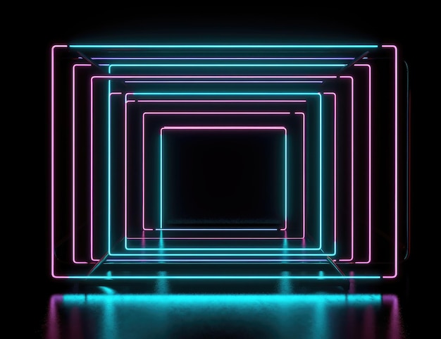 Vibrant Neon Lights in Geometric Frame for Futuristic Designs