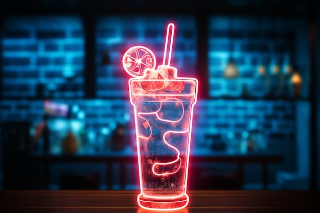 Vibrant neon milkshake icon radiates embodying classic delight in contemporary cafes