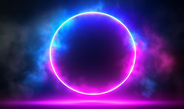 Vibrant neon pink circle on foggy abstract background