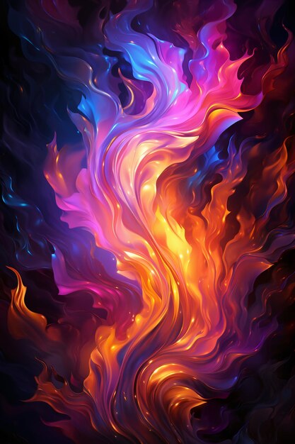 Vibrant neon retro flames AI generative