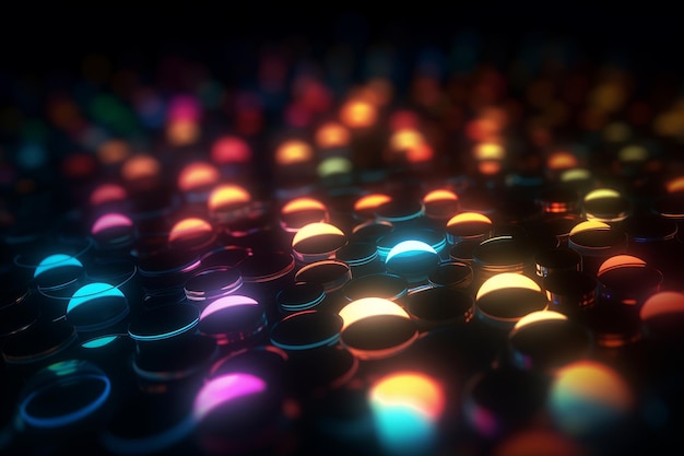 Vibrant Neon Rounds Illuminate Bokeh Background Generative AI