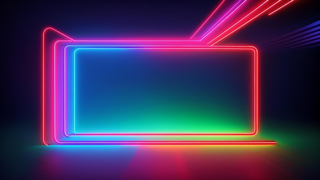 A vibrant neon square with a glowing light emanating from it