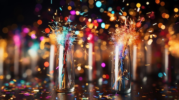 A vibrant New Years Eve celebration with confetti