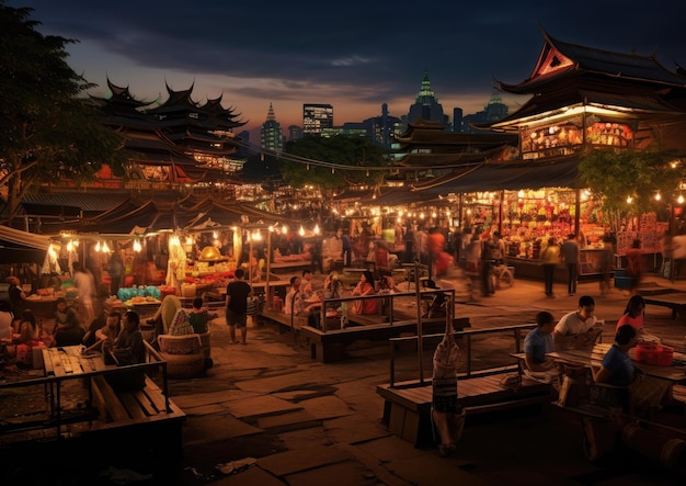 A vibrant night market scene in Chiang Mai