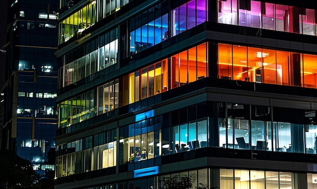 Vibrant Nighttime Office Building