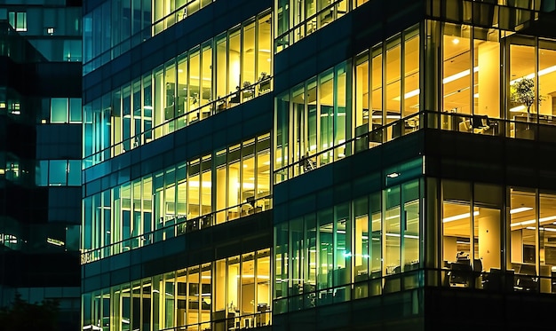 Vibrant Nighttime Office Building