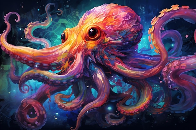 Vibrant Octopus Underwater Art Generative AI