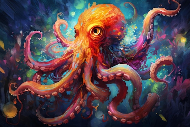 Vibrant Octopus Underwater Art Generative AI