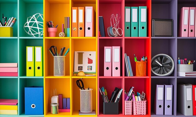 Vibrant Office Shelves Colorful Palette