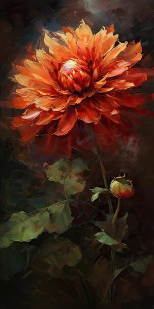 Vibrant Oil Painting of a Single Large Flower in 4K Resolution