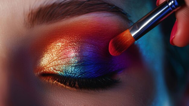 Foto vibrant oog make-up toepassing close-up