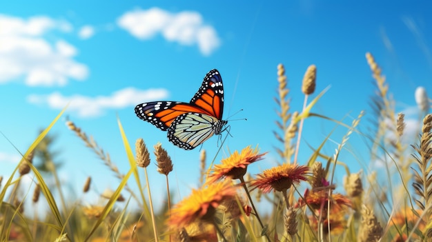 Vibrant Orange Butterfly Fluttering In A Serene Field