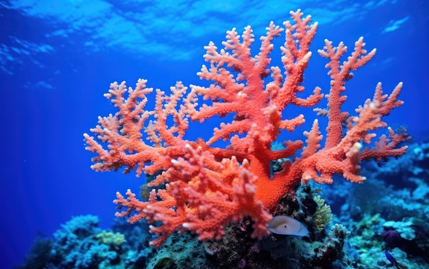 Vibrant orange coral with a blue backdrop