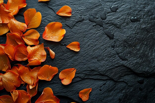写真 水滴がく鮮やかなオレンジ色の花