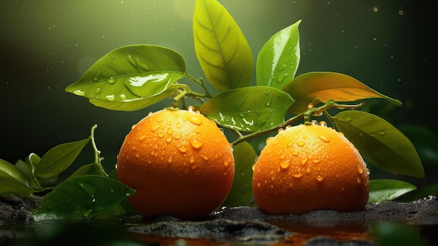 Vibrant Orange Fruit with Leaves Isolated on White Background AI Generated