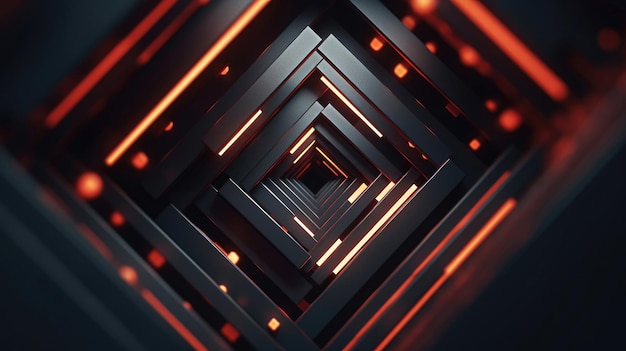 Vibrant Orange Glowing Abstract Background with Square Shape in 3D Motion