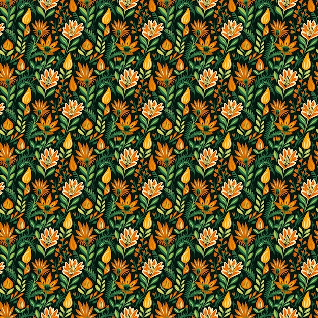 A Vibrant Orange and Green Floral Pattern