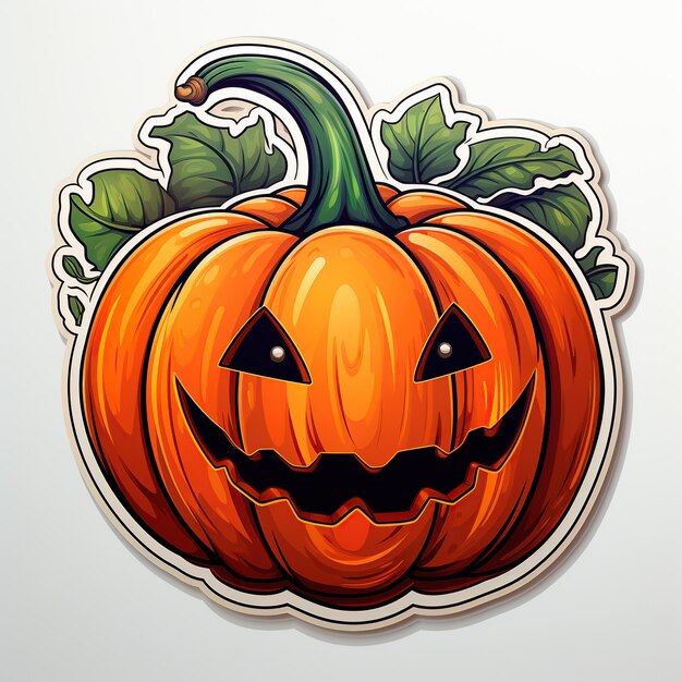 Vibrant orange Halloween pumpkin stickers capturing the spirited essence of autumn adorning a luminous background for a festive spooky atmosphere