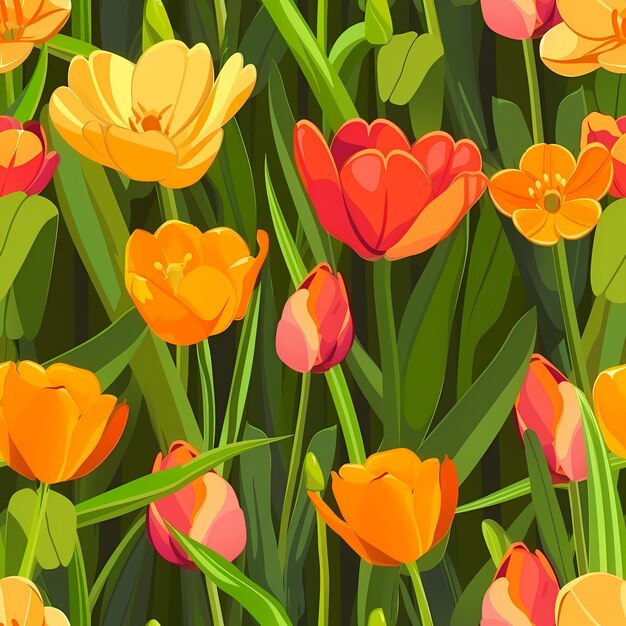 Vibrant orange tulips seamless spring pattern design