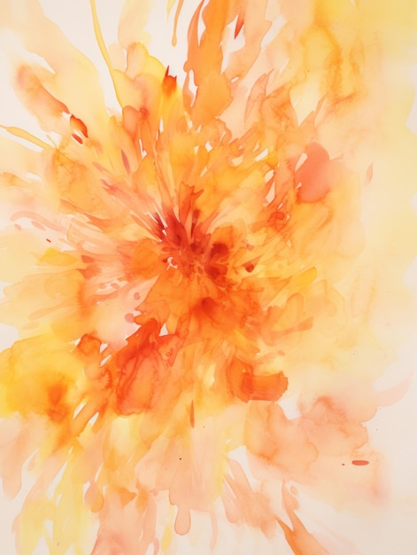 Яркие оранжевые и желтые абстрактные акварельные лепестки бархатцев в огне, созданные AI
