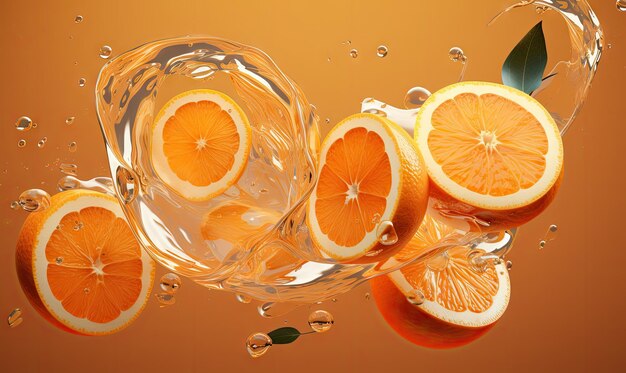 Vibrant oranges submerged in clear water with effervescent bubbles set against a smooth backdrop creating a refreshing and modern aesthetic created with generative ai tools