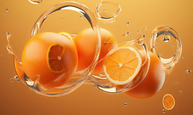 Vibrant oranges submerged in clear water with effervescent bubbles set against a smooth backdrop creating a refreshing and modern aesthetic Created with generative AI tools