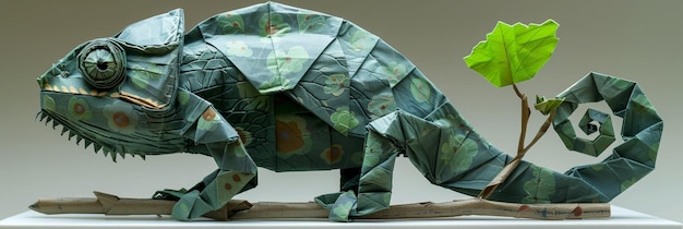 Foto vibrant origami chameleon voor creatieve projecten generatieve ai