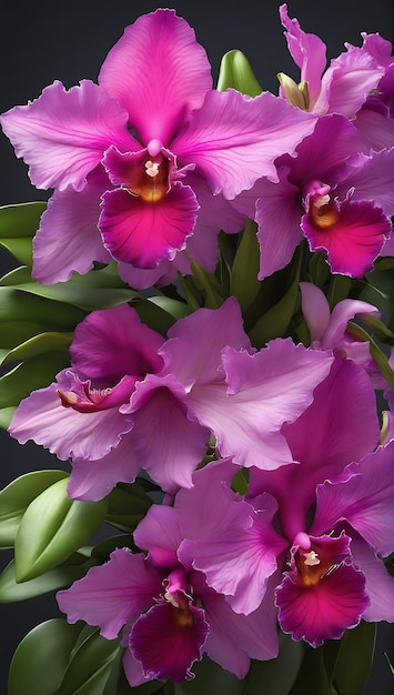 Vibrant Orquietapetunia and Cattleya orchids in full bloom Delicate and intricate petals