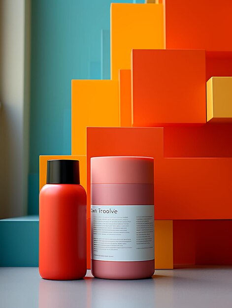 Of a vibrant packaging design for a skinca 75 stair scene concept and creative design luxury eleg