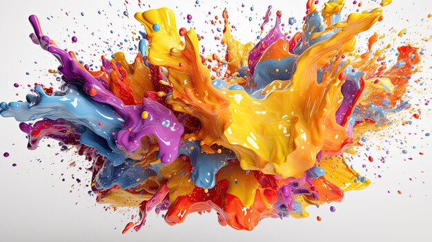 Vibrant Paint Splash on White Canvas Generative AI