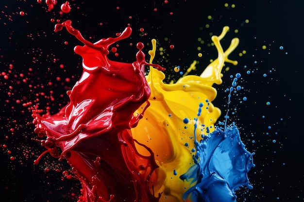 Vibrant Paint Splashes on Dark Background