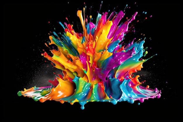 Vibrant Paint Splashes in Rainbow Hues on Transparent Background AI Generated