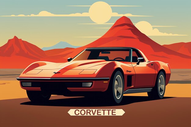 Photo a vibrant painting of a chevrolet corvette in the desert created with generative ai technology