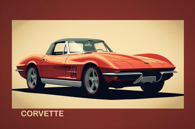 Photo a vibrant painting of a chevrolet corvette on a red background created with generative ai technology